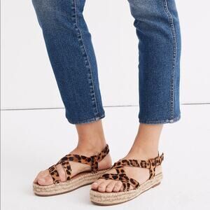Madewell The Malia Espadrille Sandal In Leopard Calf Hair Women Size 9 NEW